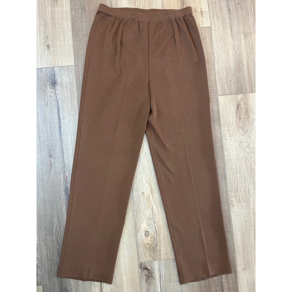 Ming Wang Womens Knit Pull On Pants Brown Straight Leg Size M Career Travel